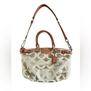 Retro Coach Iconic Madison Sophia Sachel OP Art Crossbody Tote with Leather Trim